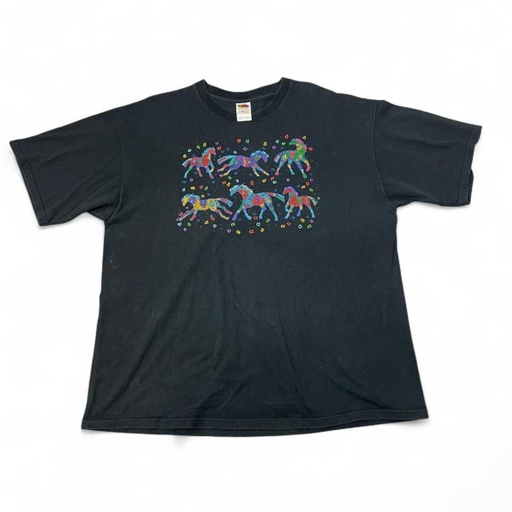 Fruit of the Loom black neon horse graphic tee Size XXL